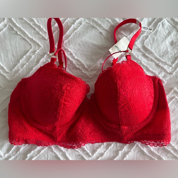 Aerie Real Power Paisley Lace Strappy Red Balconette Bra 34D NWT - Picture 4 of 7